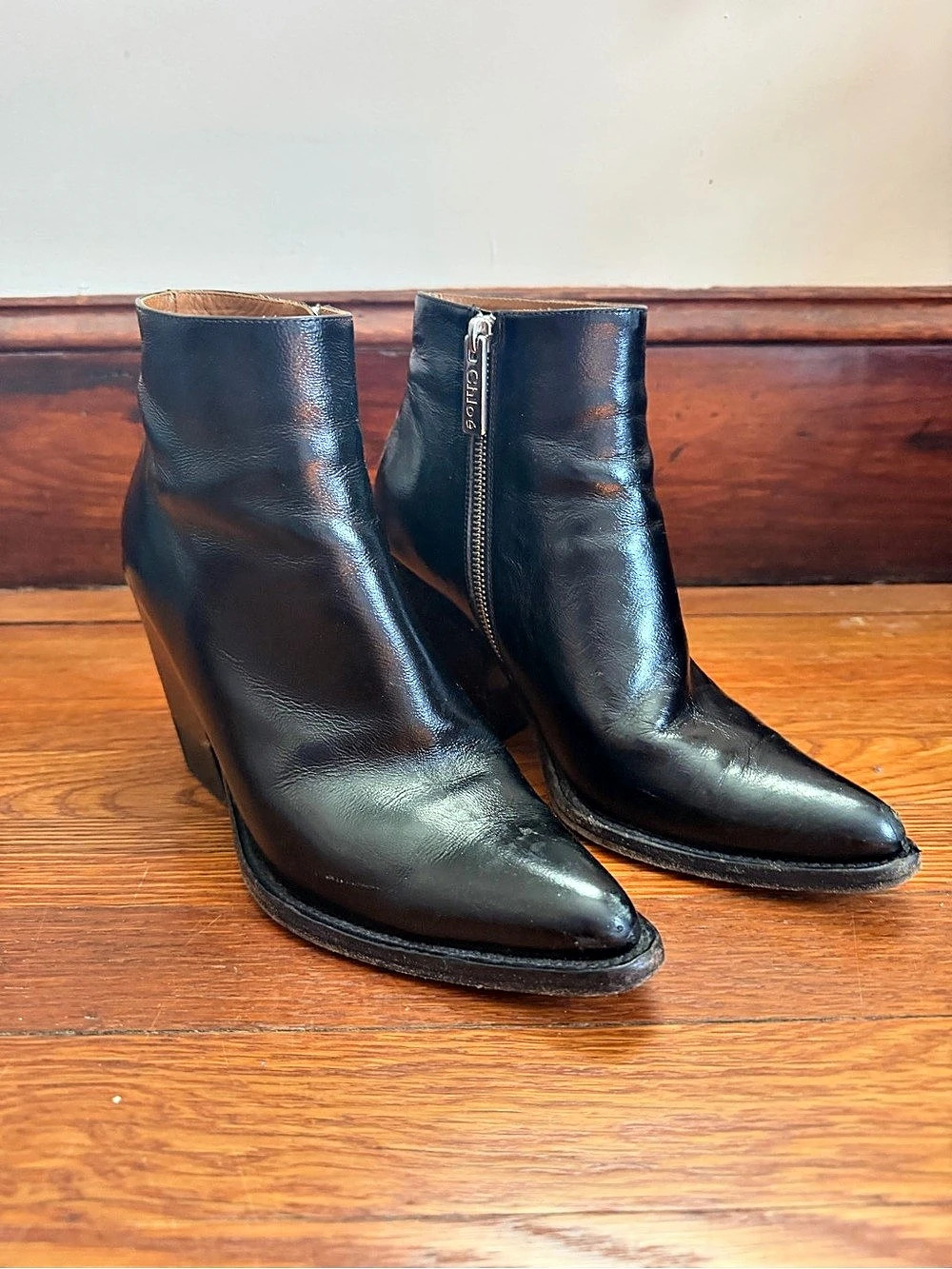 Chloe Black Pointed-Toe Heeled Ankle Boots